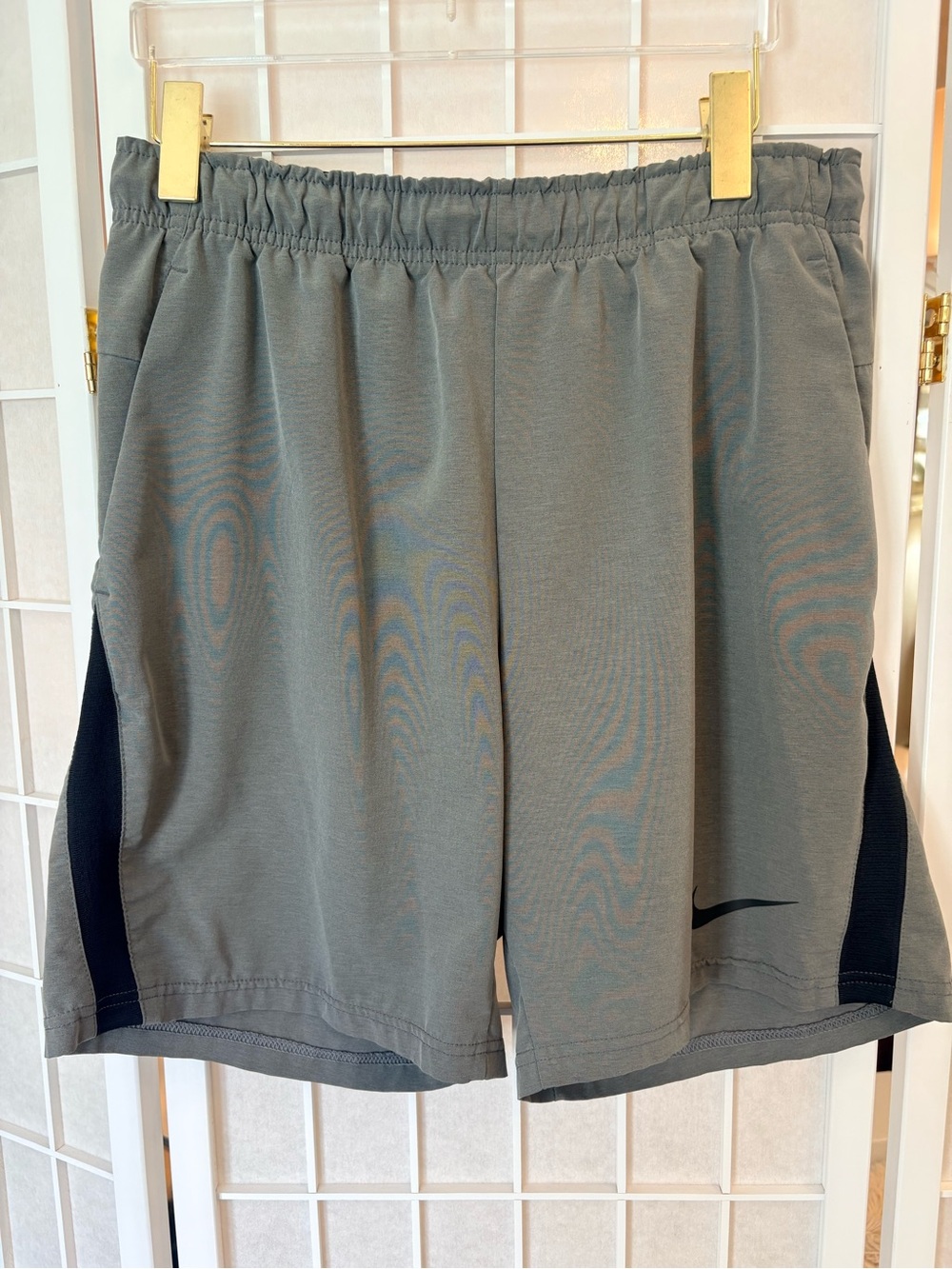 Nike Men's Gray Athletic Shorts with Black Side Panels